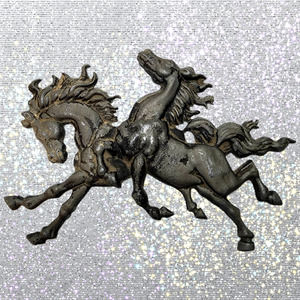 Vintage Heavy Aluminum Wild Stallions Wall Decor Horse Pony Hanging Accent